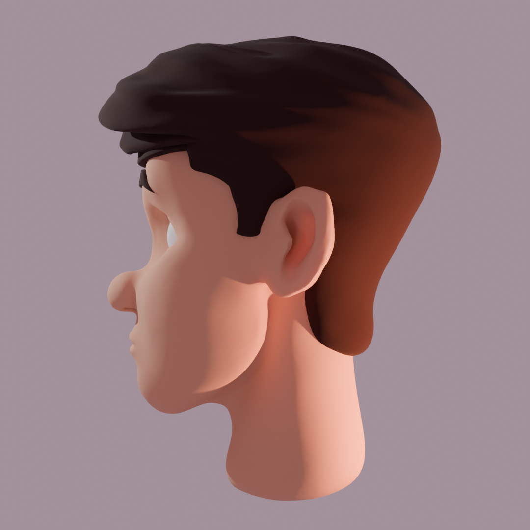 Unused early hair model for Older Leo, side view
