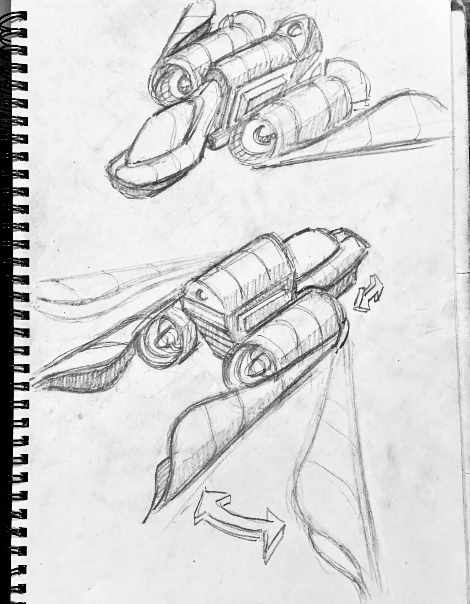 Ship wing transformation concept sketches