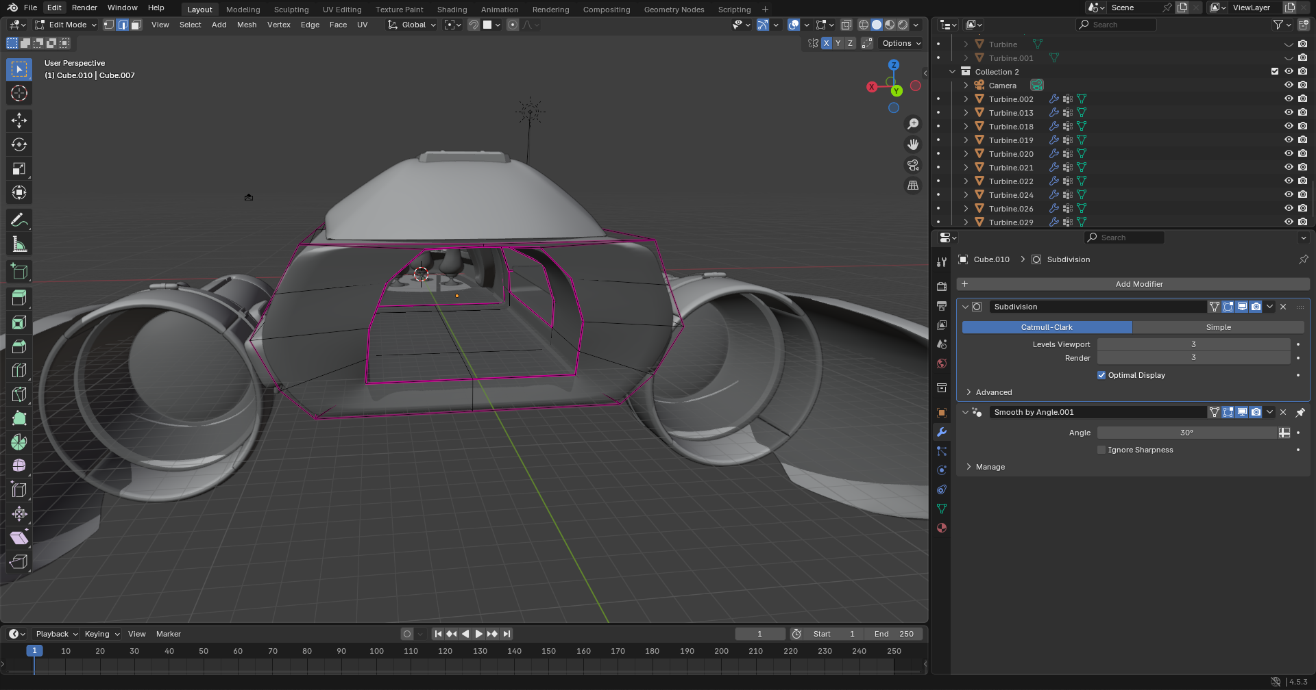 Ship modeling process in Blender