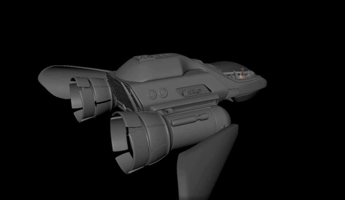 Modeled ship exterior and engines