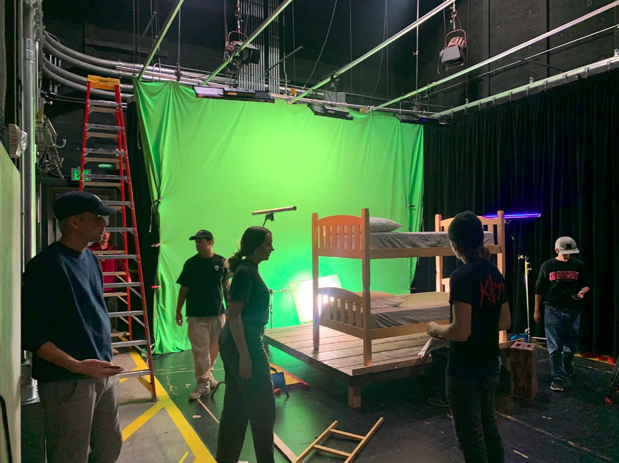 Godly Boy green-screen set and bunk bed setup