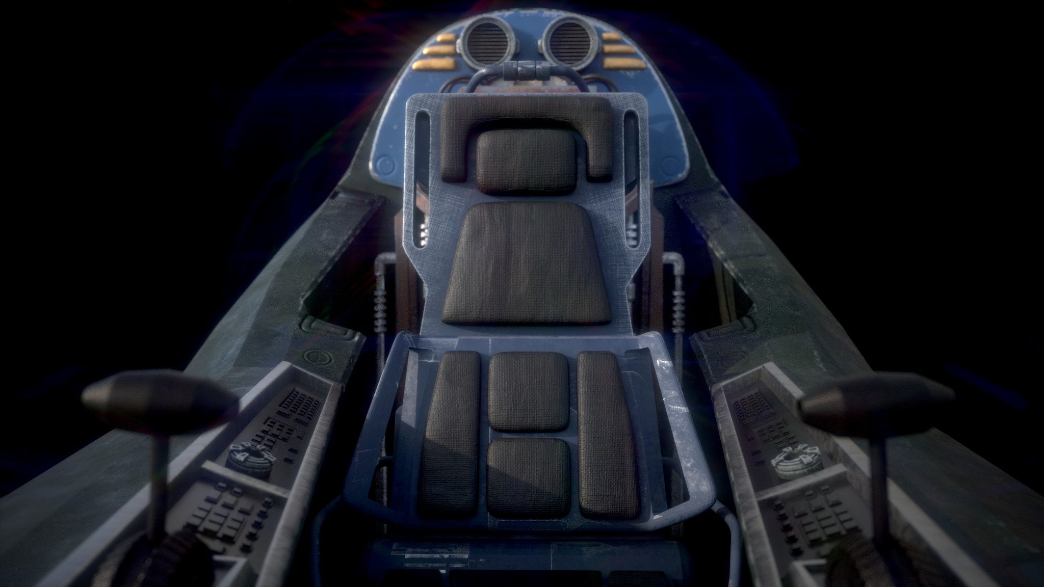 Cockpit seat and controls render