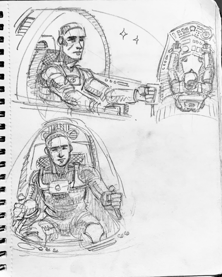 Cockpit and pilot design sketches